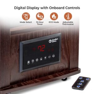 Comfort Zone Wood Cabinet Space Heater with Remote, 16 inch, Adjustable Thermostat, Digital Display, Overheat Protection, Electric, Infrared Quartz, Ideal for Home, Bedroom, & Office, 1,500W, CZ2032C