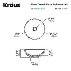 Kraus KCV-341-BN Modern Elavo Ceramic Small Round Vessel Bathroom Sink with Pop Up Drain, Brushed Nickel/White