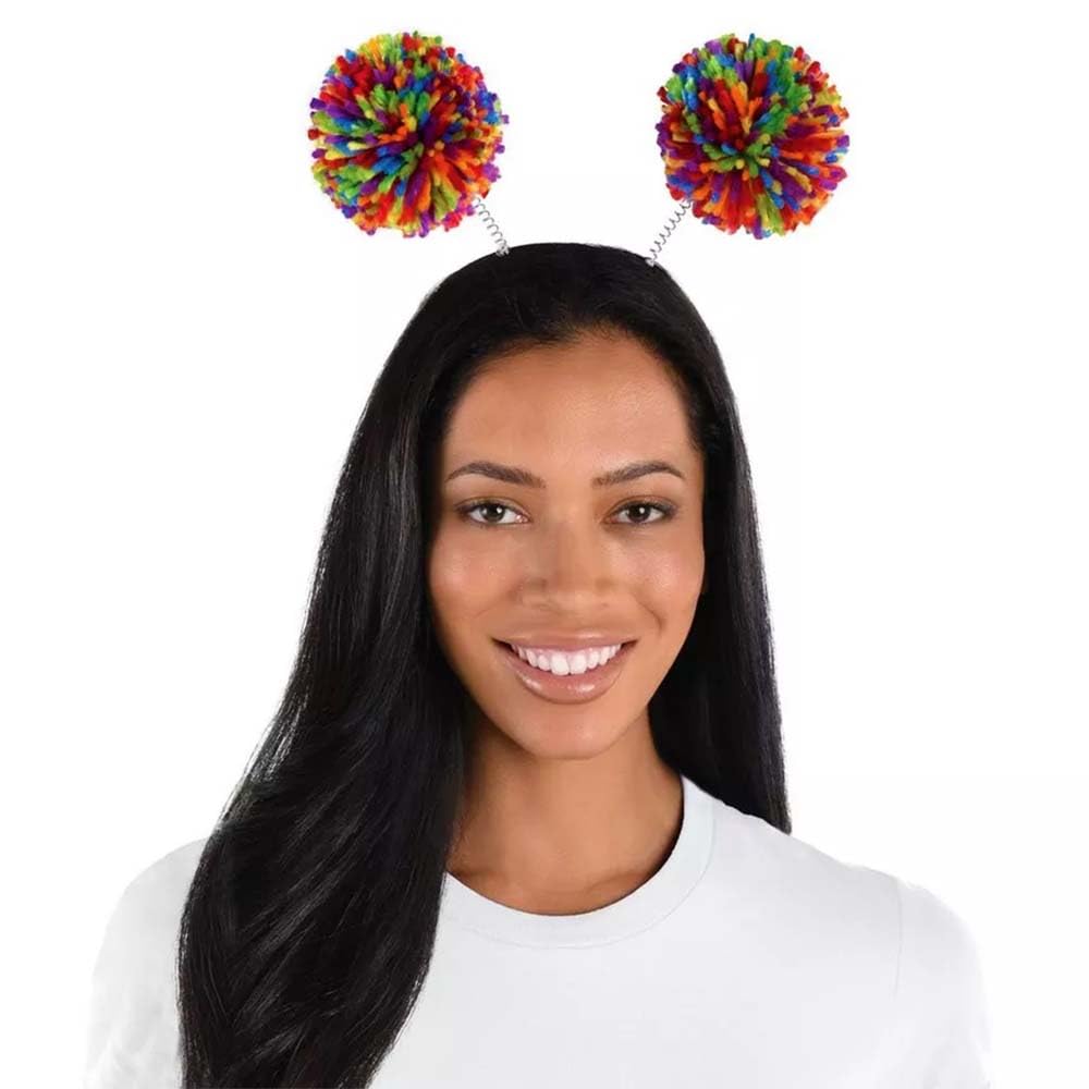 Rainbow Pom Pom Headbopper Headband - 9"x 4.25" - Beautiful & Vibrant Color Design, Perfect For Halloween, Costume Parties & Everyday Use - 1 Pc