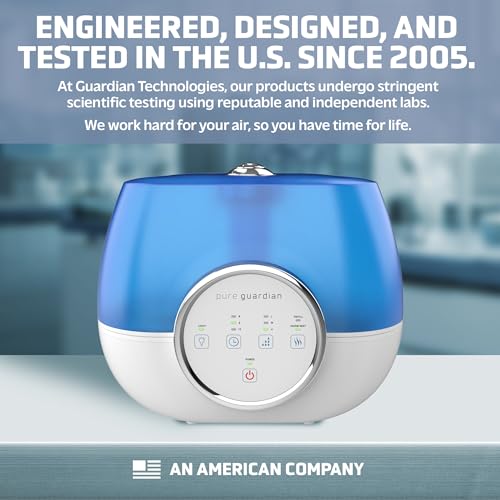 PureGuardian H4810AR Ultrasonic Warm and Cool Mist Humidifier for Bedrooms, Quiet, Filter-Free, 120 Hr, 2 Gal Treated Tank Surface Resists Mold, Pure Guardian Humidifier with Essential Oil Tray