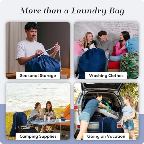 Laundry Bag - Locking Drawstring Closure and Machine Washable. These Bags will Fit a Laundry Basket or Hamper and Strong Enough to Carry up to Three Loads of Clothes. (Denim)