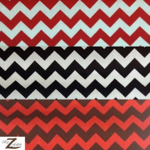 White/Black 1" Zig ZAG Chevron Poly Cotton Fabric 58"/59" Width Sold by The Yard (P219)