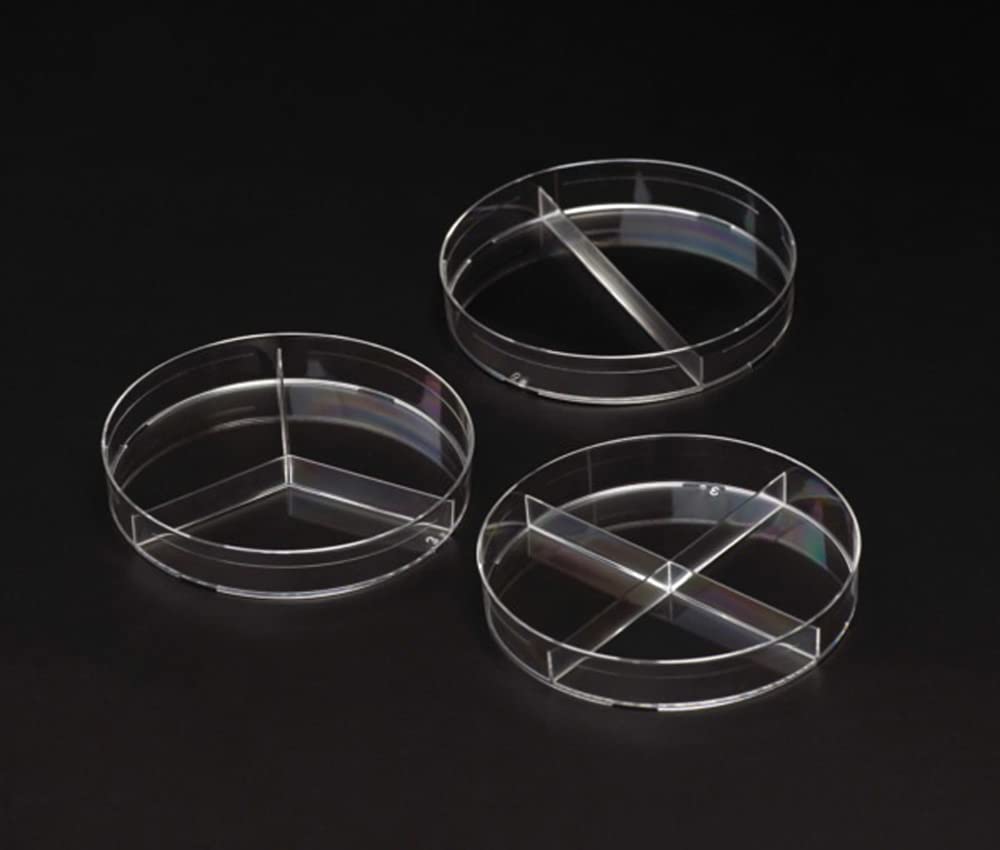 Celltreat 229684 Petri Dish, 4 Compartments, Sterile, 100 mm x 15 mm, 25 per Bag, Clear (Pack of 500)