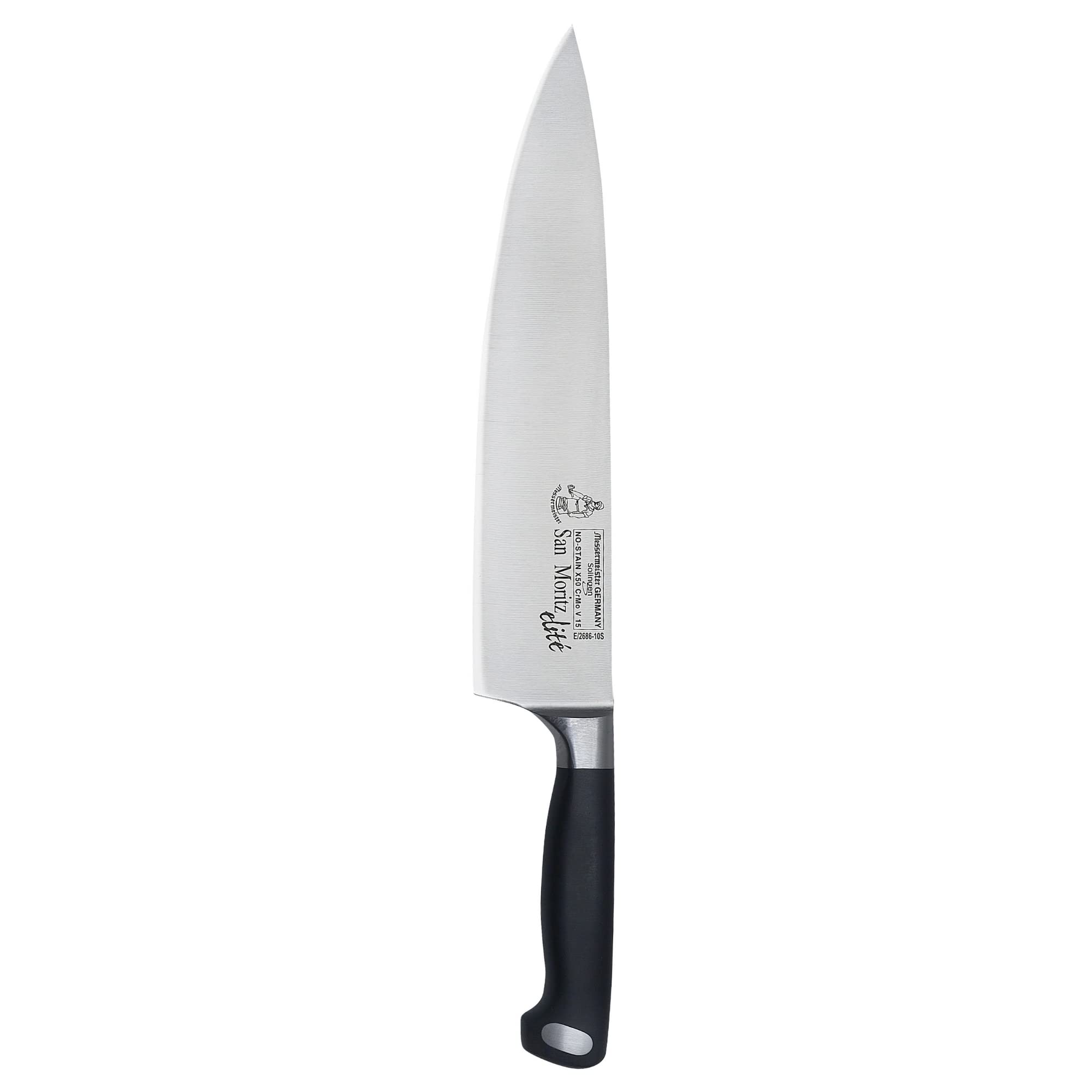 Messermeister San Moritz Elite 10” Stealth Chef’s Knife - Fine German Steel Alloy Blade - Rust Resistant & Easy to Maintain