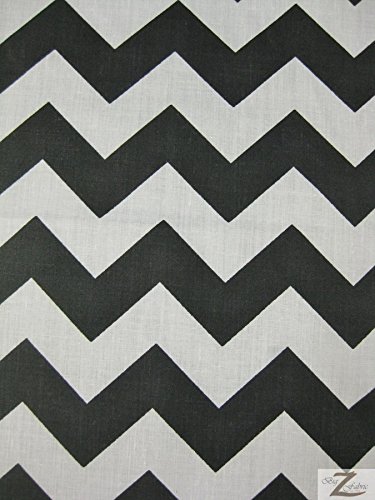 White/Black 1" Zig ZAG Chevron Poly Cotton Fabric 58"/59" Width Sold by The Yard (P219)