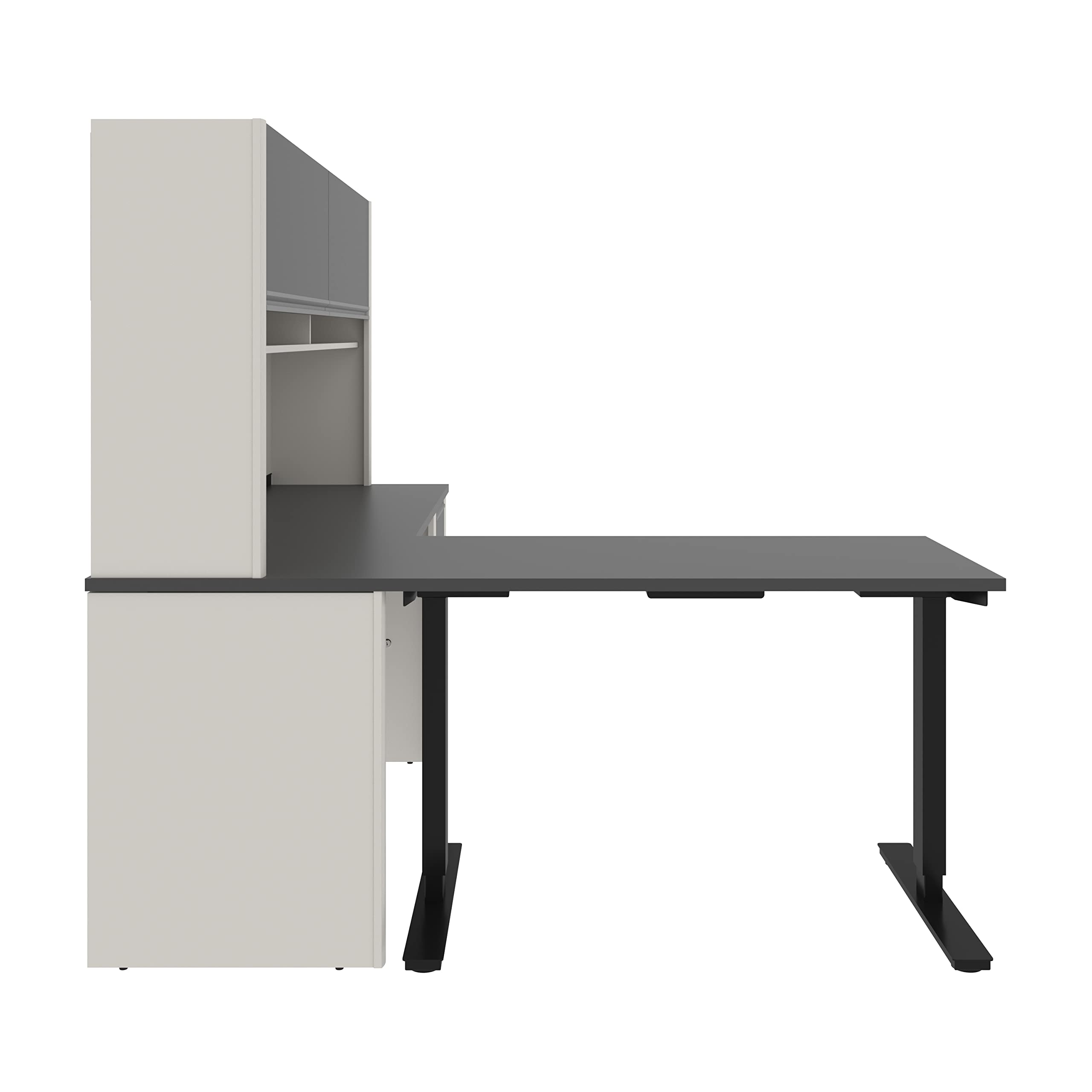 BESTAR Connexion L-Shaped Standing Desk with Pedestal and Hutch, 72W, Slate/Sandstone