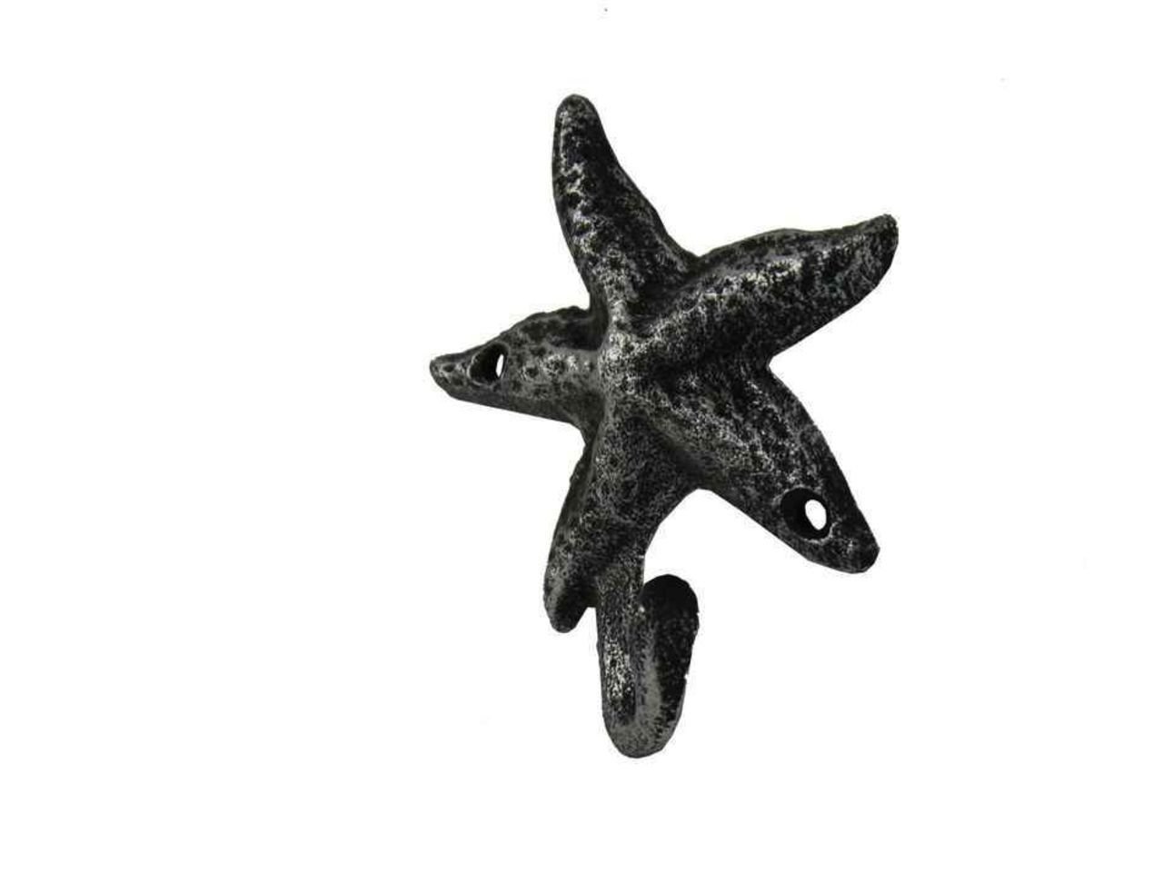 Antique Silver Cast Iron Starfish Hook- Nautical Wall Hook- Starfish Decoration