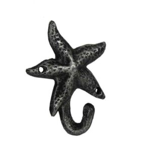 Antique Silver Cast Iron Starfish Hook- Nautical Wall Hook- Starfish Decoration