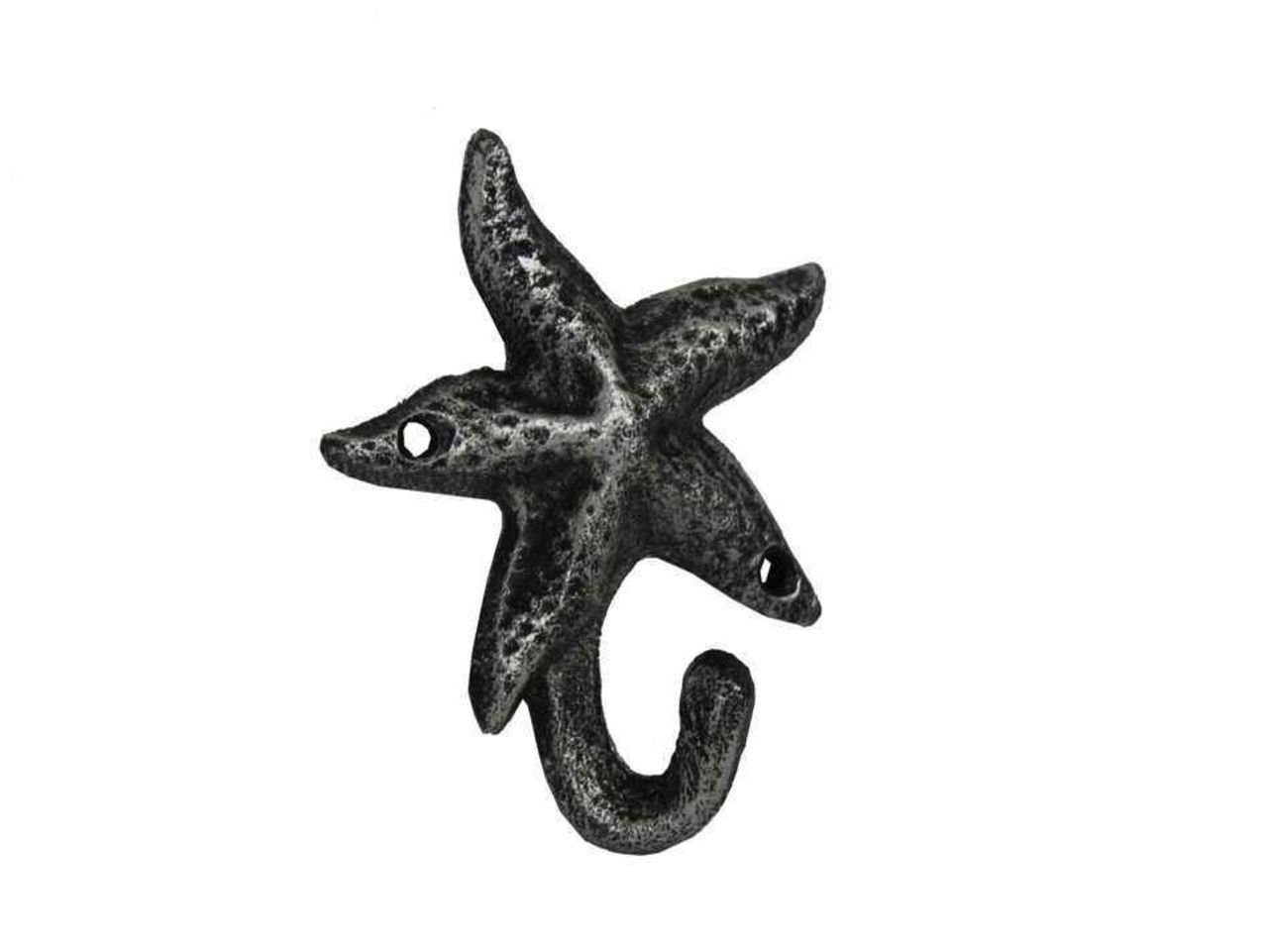 Antique Silver Cast Iron Starfish Hook- Nautical Wall Hook- Starfish Decoration