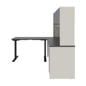 BESTAR Connexion L-Shaped Standing Desk with Pedestal and Hutch, 72W, Slate/Sandstone