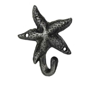 Antique Silver Cast Iron Starfish Hook- Nautical Wall Hook- Starfish Decoration