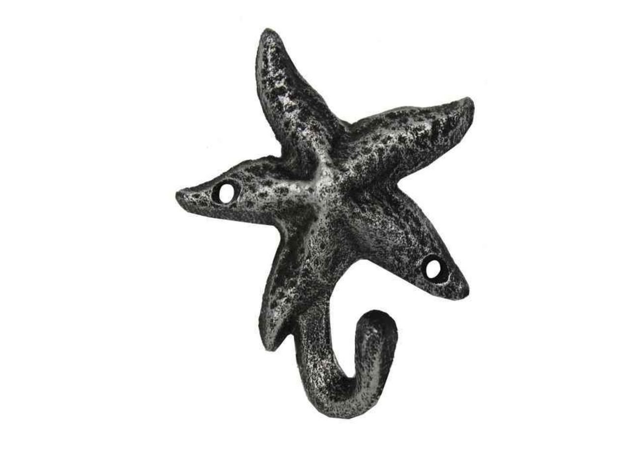 Antique Silver Cast Iron Starfish Hook- Nautical Wall Hook- Starfish Decoration