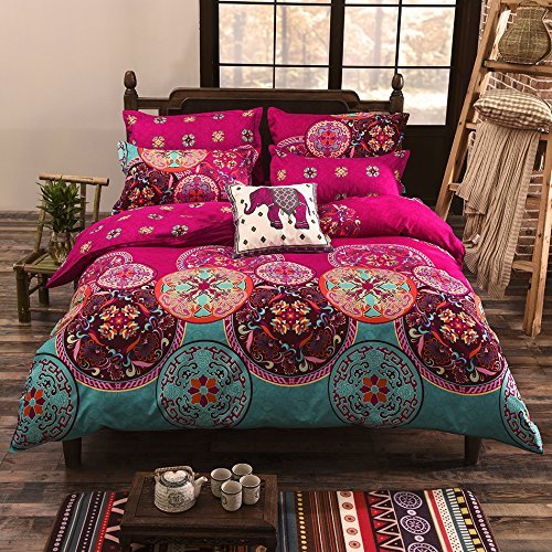 Vaulia Boho Bedding Lightweight Microfiber Duvet Cover Set, Bohemia Exotic Patterns Design, Bright Pink - King Size 3-Piece Set (1 Duvet Cover 2 Pillow Shams)