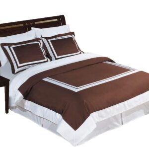 Hotel Chocolate and White 3-Piece Full/Queen Comforter Cover (Duvet-Cover-Set) 100-Percent Cotton, 300-Thread-Count