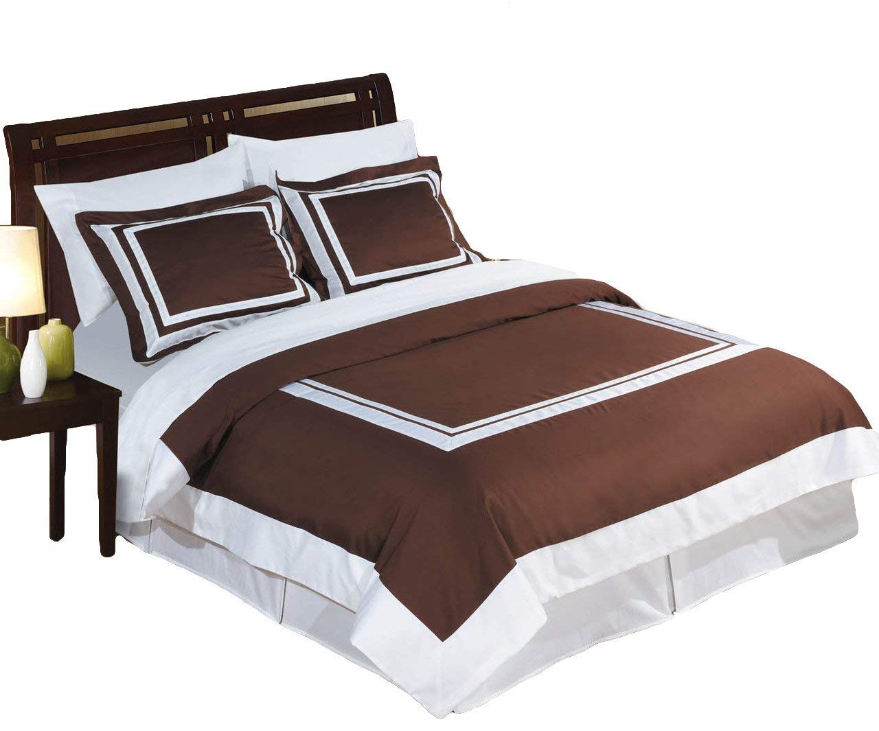 Hotel Chocolate and White 3-Piece Full/Queen Comforter Cover (Duvet-Cover-Set) 100-Percent Cotton, 300-Thread-Count