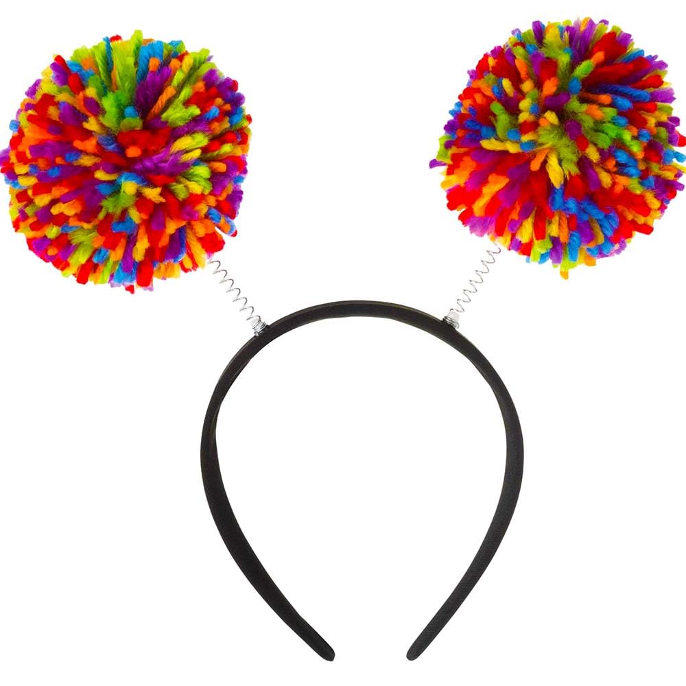 Rainbow Pom Pom Headbopper Headband - 9"x 4.25" - Beautiful & Vibrant Color Design, Perfect For Halloween, Costume Parties & Everyday Use - 1 Pc