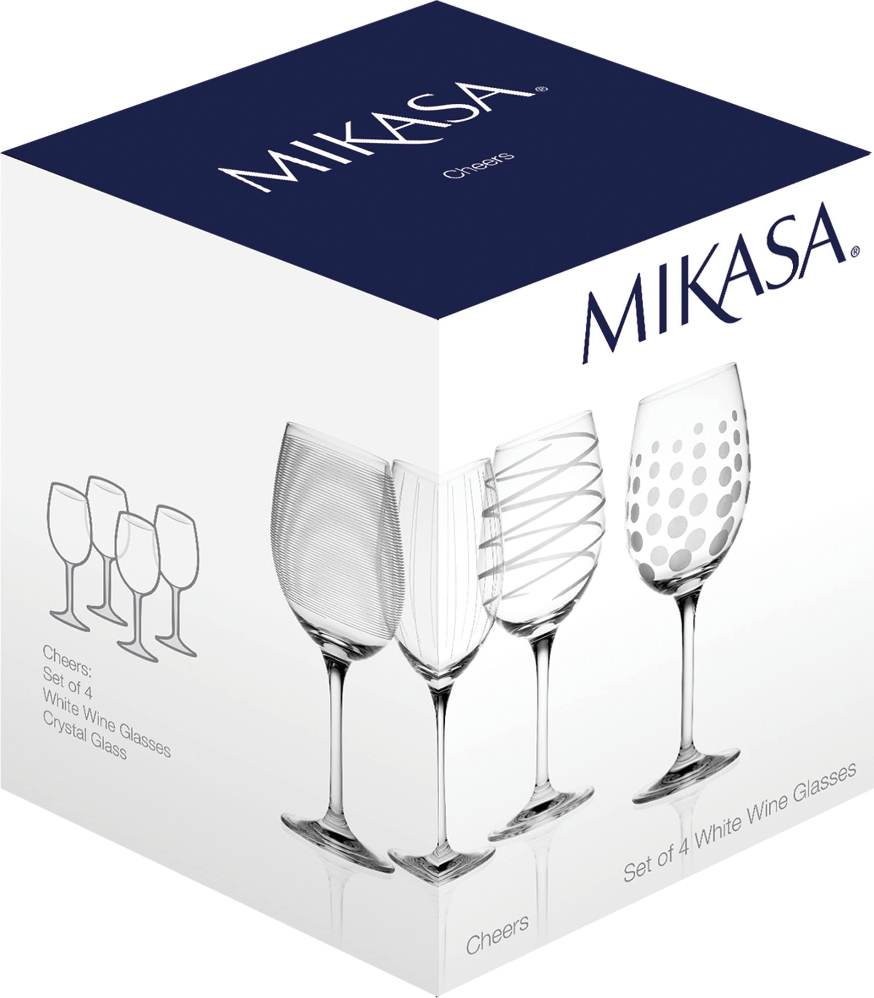 Mikasa Set of 4 Cheers Crystal White Wine Glasses, Silver