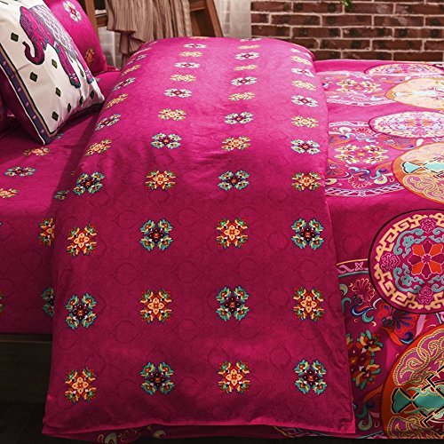 Vaulia Boho Bedding Lightweight Microfiber Duvet Cover Set, Bohemia Exotic Patterns Design, Bright Pink - King Size 3-Piece Set (1 Duvet Cover 2 Pillow Shams)