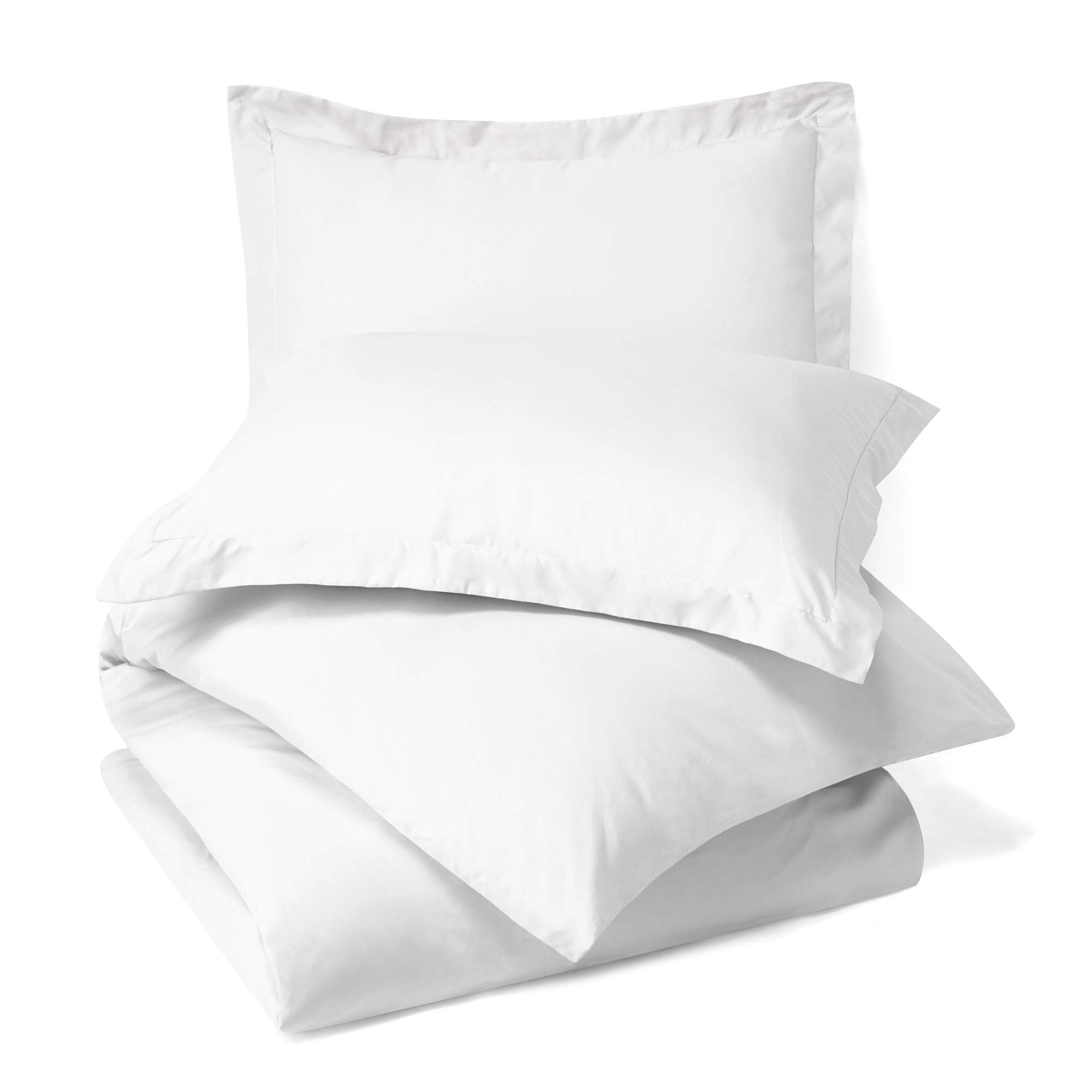 LaxLinen 500-Thread Count Egyptian Cotton Duvet Cover Set with Extra Pillow Sham, Queen Bed Size, White Solid 500TC 100% Pure Cotton