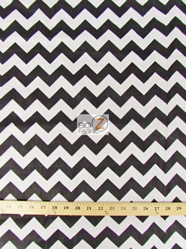 White/Black 1" Zig ZAG Chevron Poly Cotton Fabric 58"/59" Width Sold by The Yard (P219)