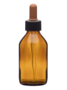 eisco dropping bottle, 100ml (3.3oz) - amber soda glass - screw cap with amber glass dropper & rubber bulb