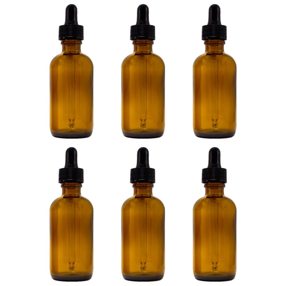 GreenHealth 2 fl oz Amber Glass Bottle with Glass Dropper (6 Pack)