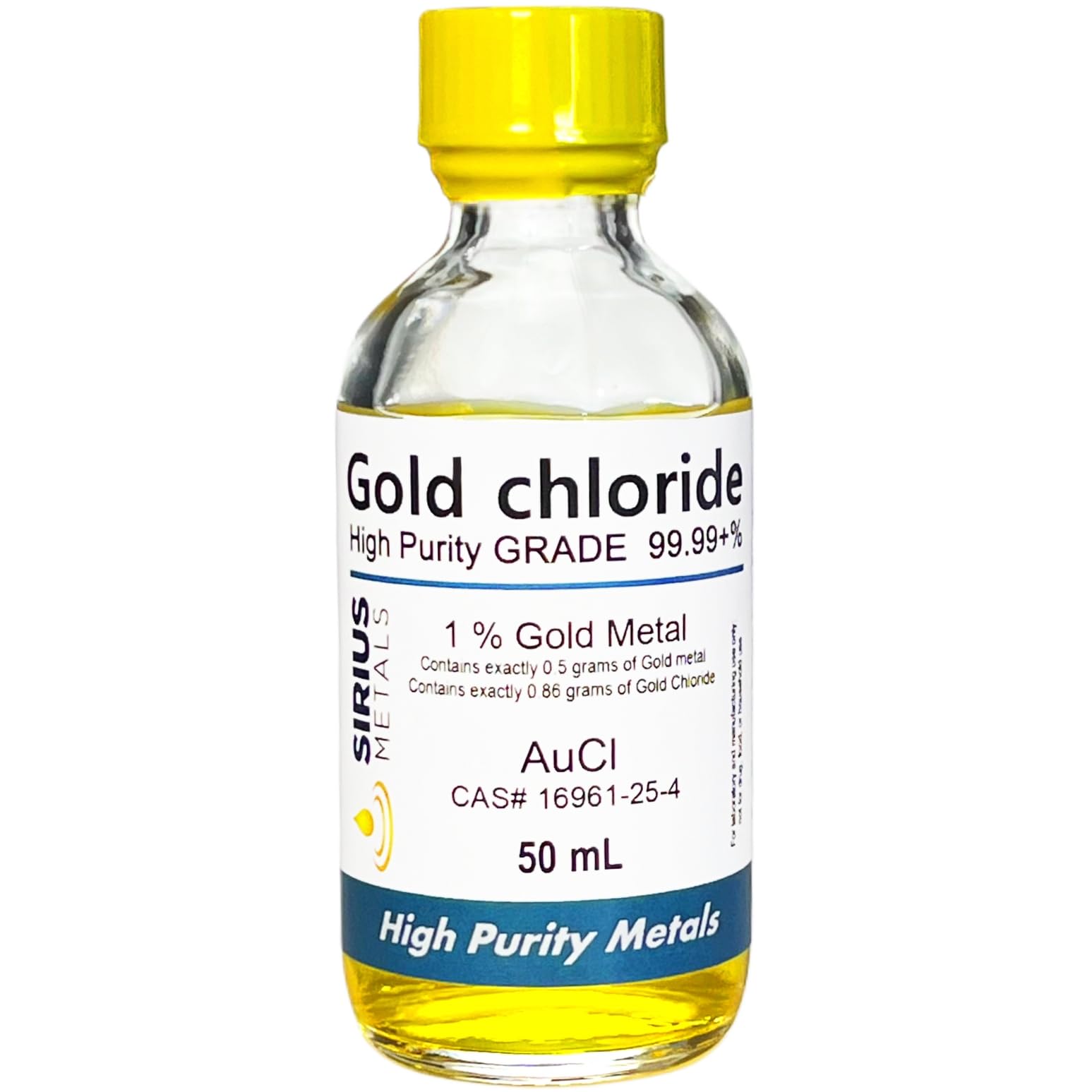 Gold Chloride - 1.725% (1.0% as 99.997% Pure Gold Metal) - 50 mL in a Clear Glass Bottle