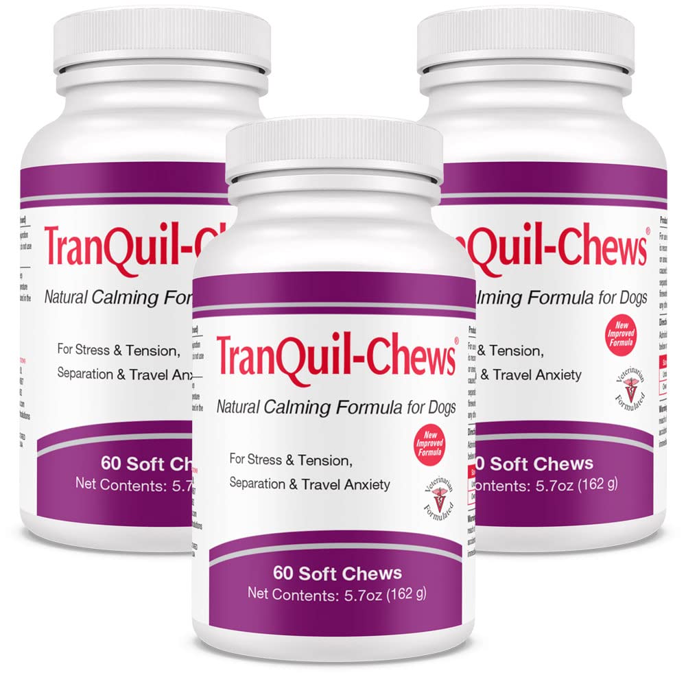 TranQuil-Chews for Dogs - Contains Chamomile, L-Tryptophan, and Melatonin - Relieves Stress and Tension - Ease Travel and Separation Anxiety - 180 Soft Chews