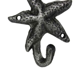 Antique Silver Cast Iron Starfish Hook- Nautical Wall Hook- Starfish Decoration