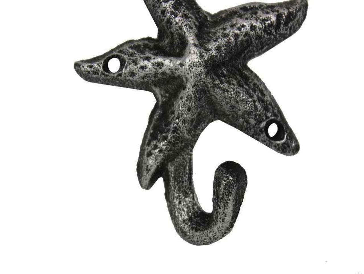 Antique Silver Cast Iron Starfish Hook- Nautical Wall Hook- Starfish Decoration