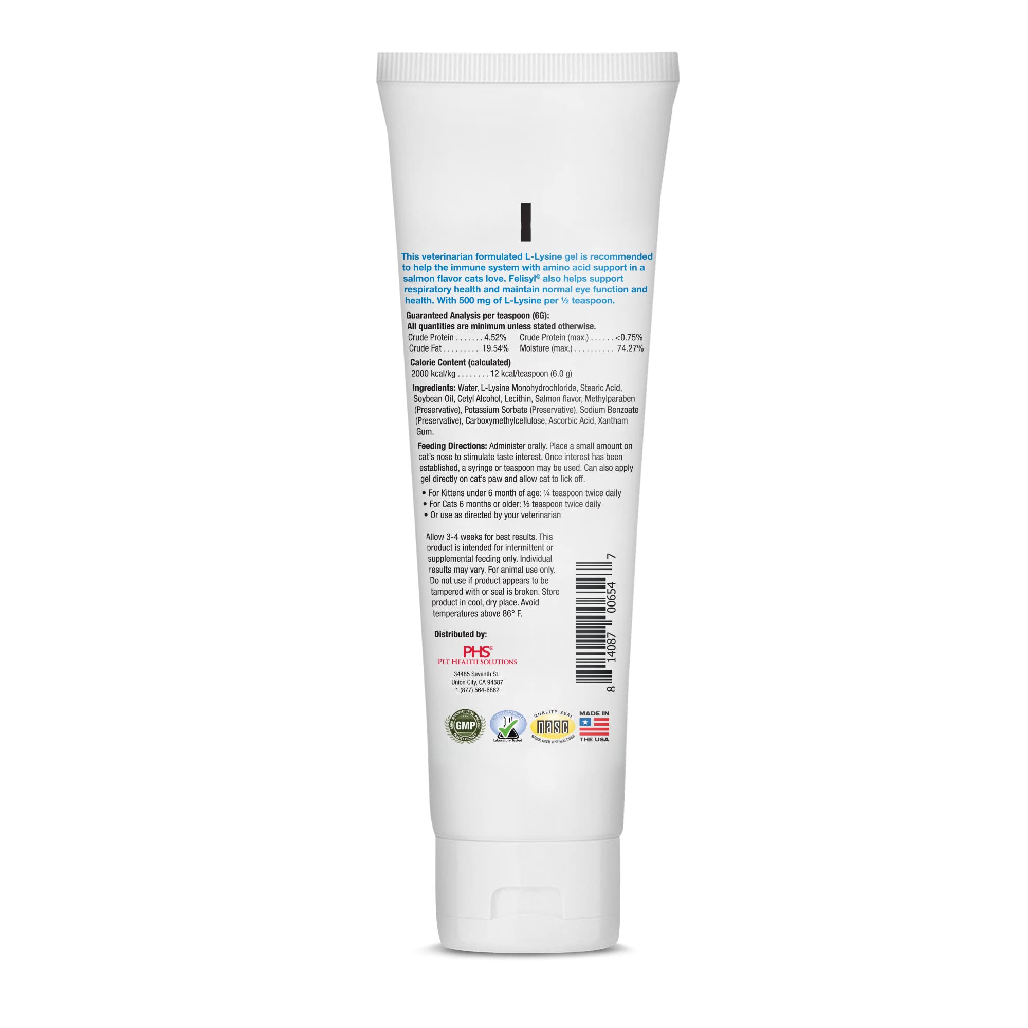 Felisyl L-Lysine Gel for Cats - Immune System Support - Supplement Support for Healthy Tissue, Respiratory, and Vision - Salmon-Flavored - Made in The USA - 6-Pack - 30 oz