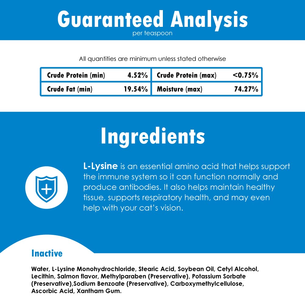 Felisyl L-Lysine Gel for Cats - Immune System Support - Supplement Support for Healthy Tissue, Respiratory, and Vision - Salmon-Flavored - Made in The USA - 6-Pack - 30 oz