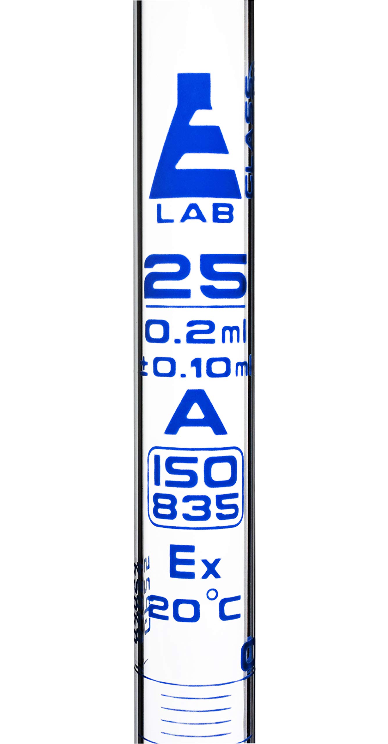 EISCO Serological Pipette, 25ml - Class A, Tolerance ±0.100ml - Blue Graduations - Color Code, White - Calibrated for Delivery to Jet - Borosilicate Glass