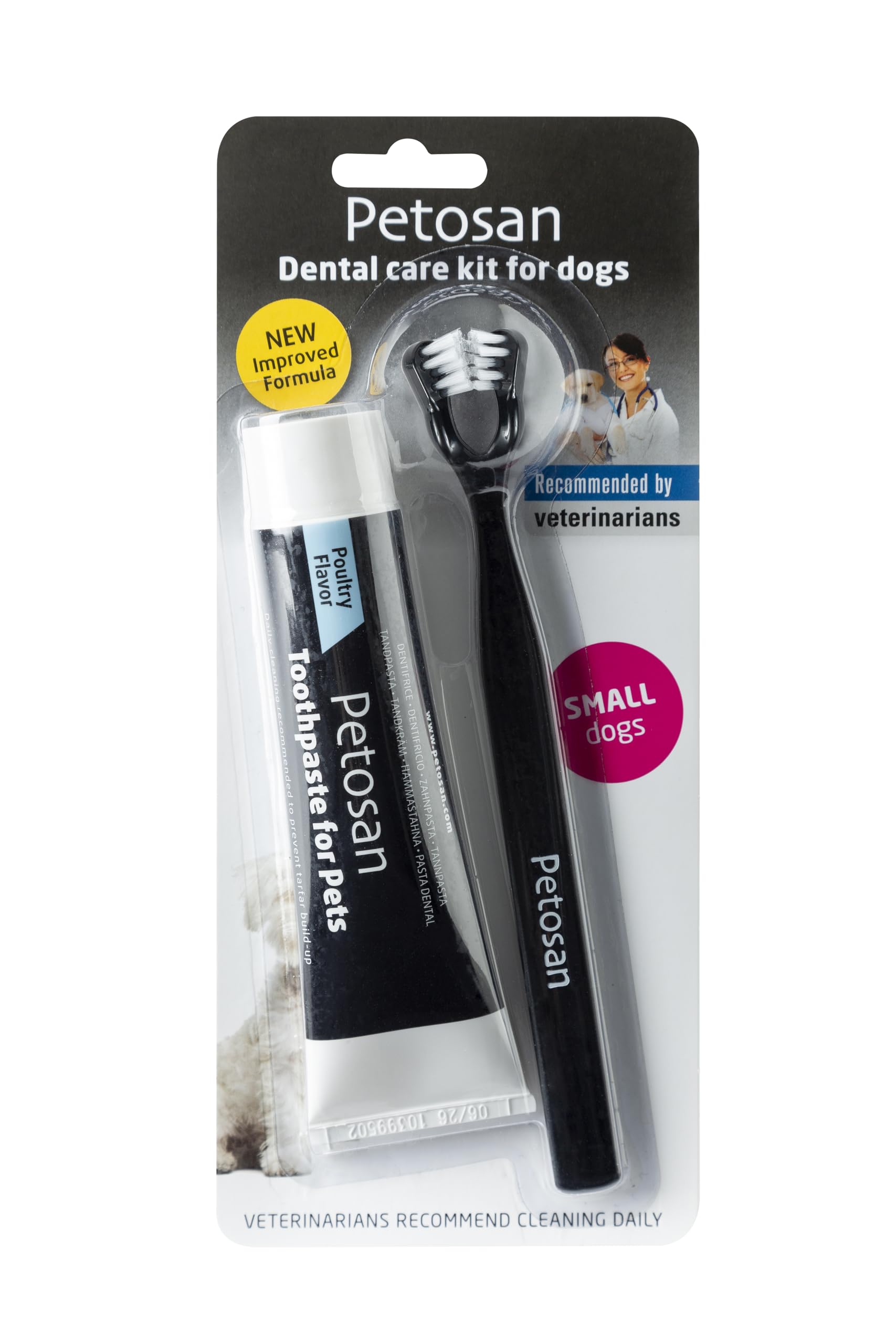 Petosan Dental Kit for Dogs with Toothbrush, Toothpaste and Microfiber Cleaner, for Small Dogs Up to 14 lbs