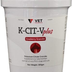 | V.E.T. PHARMACEUTICALS K CIT V Plus Cranberry Granules for Dogs and Cats - 300 gm Urinary pH Support