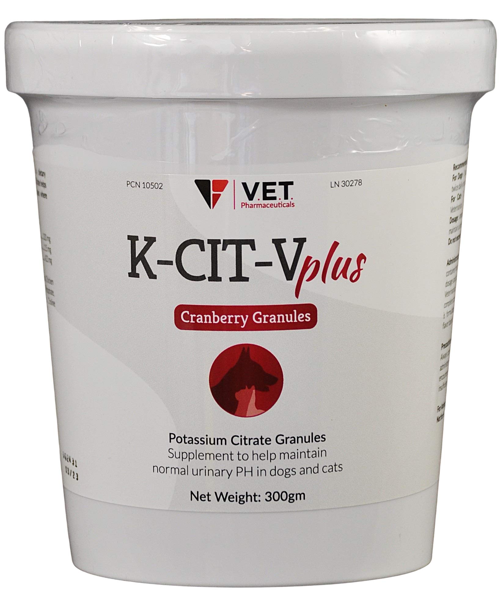 | V.E.T. PHARMACEUTICALS K CIT V Plus Cranberry Granules for Dogs and Cats - 300 gm Urinary pH Support