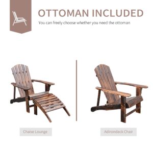 Outsunny Wooden Adirondack Chair with Ottoman,Outdoor Fire Pit Chair,Patio Lounge Chair Supports Up to 330 Lbs, Rustic Brown