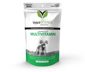 vetriscience canine plus multivitamin for dogs - vet recommended vitamin supplement - supports mood, skin, coat, liver function,all dogs,30 chews