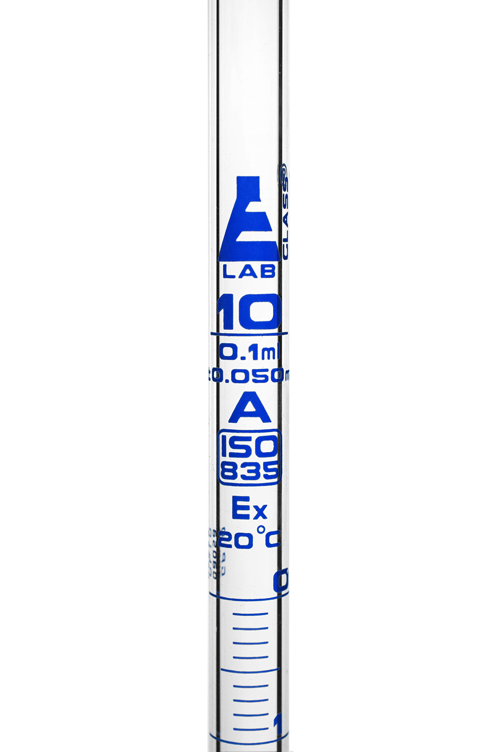 EISCO Serological Pipette, 10ml - Class A, Tolerance ±0.050ml - Blue Graduations - Color Code, Orange - Calibrated for Delivery to Jet - Borosilicate Glass