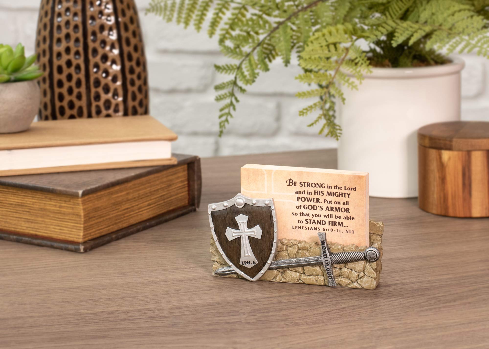 Lighthouse Christian Products Be Strong in The Word Trench Warfare 3.5 x 4.5 Cast Stone Scripture Card Holder