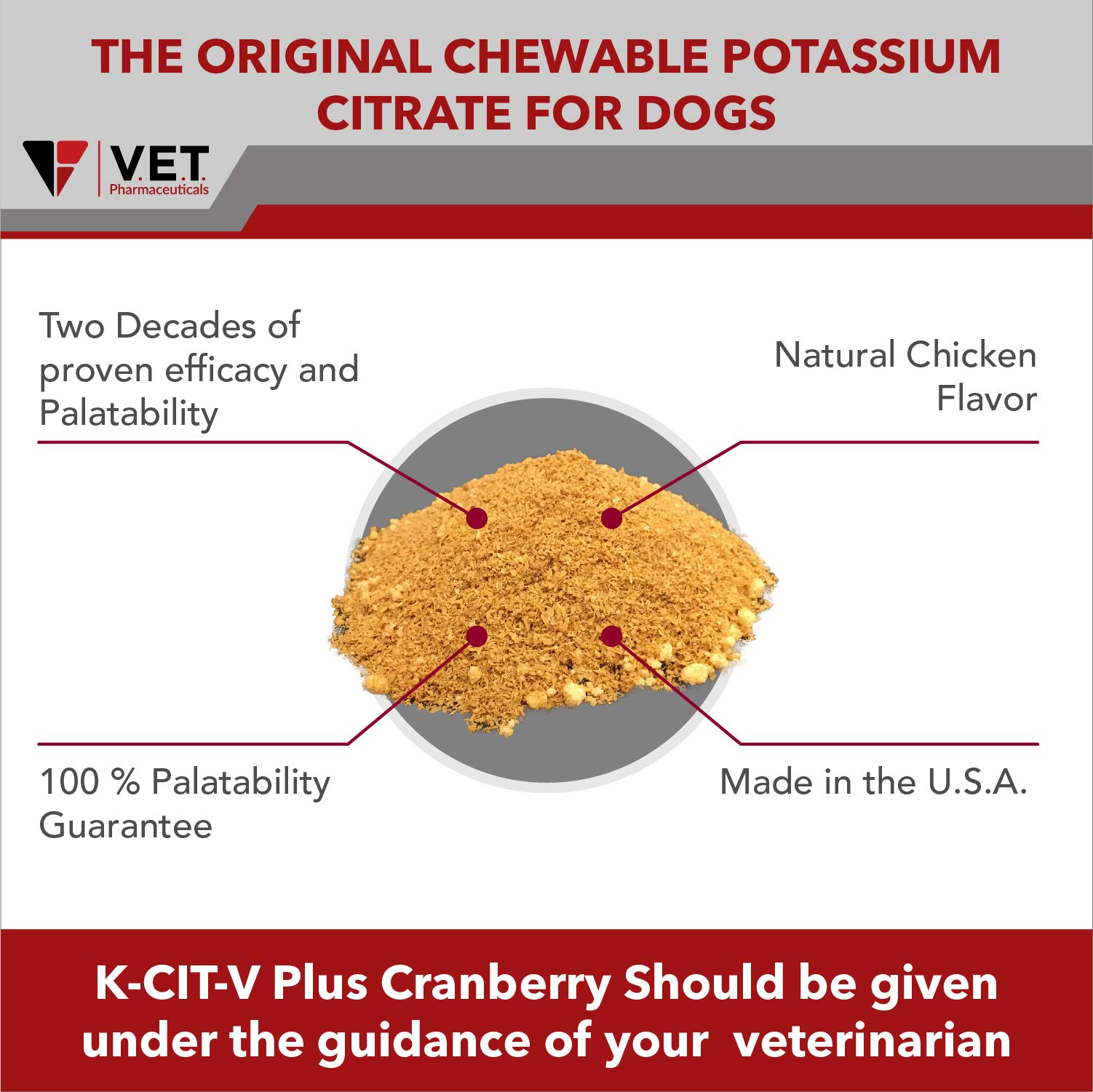 | V.E.T. PHARMACEUTICALS K CIT V Plus Cranberry Granules for Dogs and Cats - 300 gm Urinary pH Support