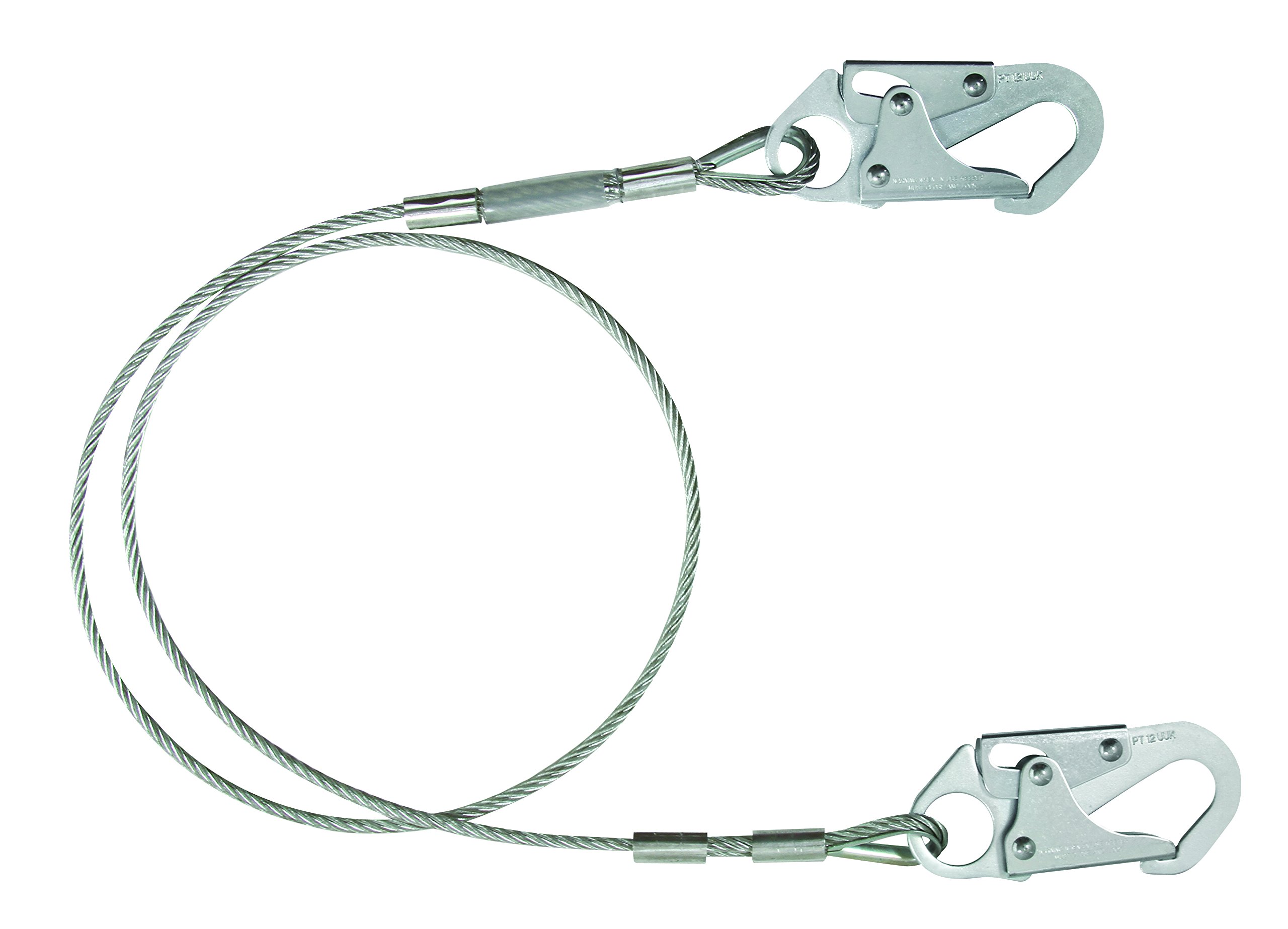 FallTech 830636 Restraint Lanyard - Single Leg, 1/4" Galvanized Wire Cable with 2 Snap Hooks, 3', Natural