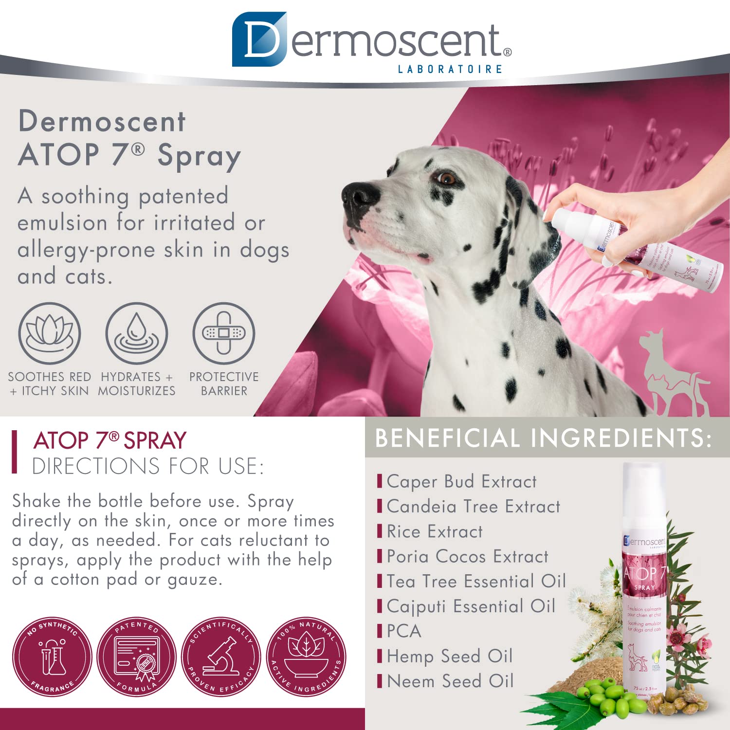 Dermoscent ATOP 7 Spray for Dogs and Cats - Soothing Skincare for Itchy Skin Relief & Irritated Allergy-Prone Skin - 75 ml