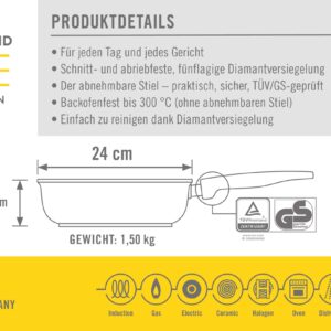 Woll Diamond 1724DPI Lite Cast High randpfanne Induction 24 CM Diameter 7 CM High with Removable Handle