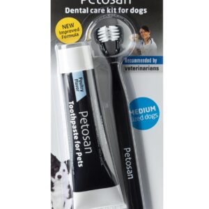 Petosan Dental Kit for Dogs with Toothbrush, Toothpaste and Microfiber Cleaner, for Medium Dogs, 15-34 lbs