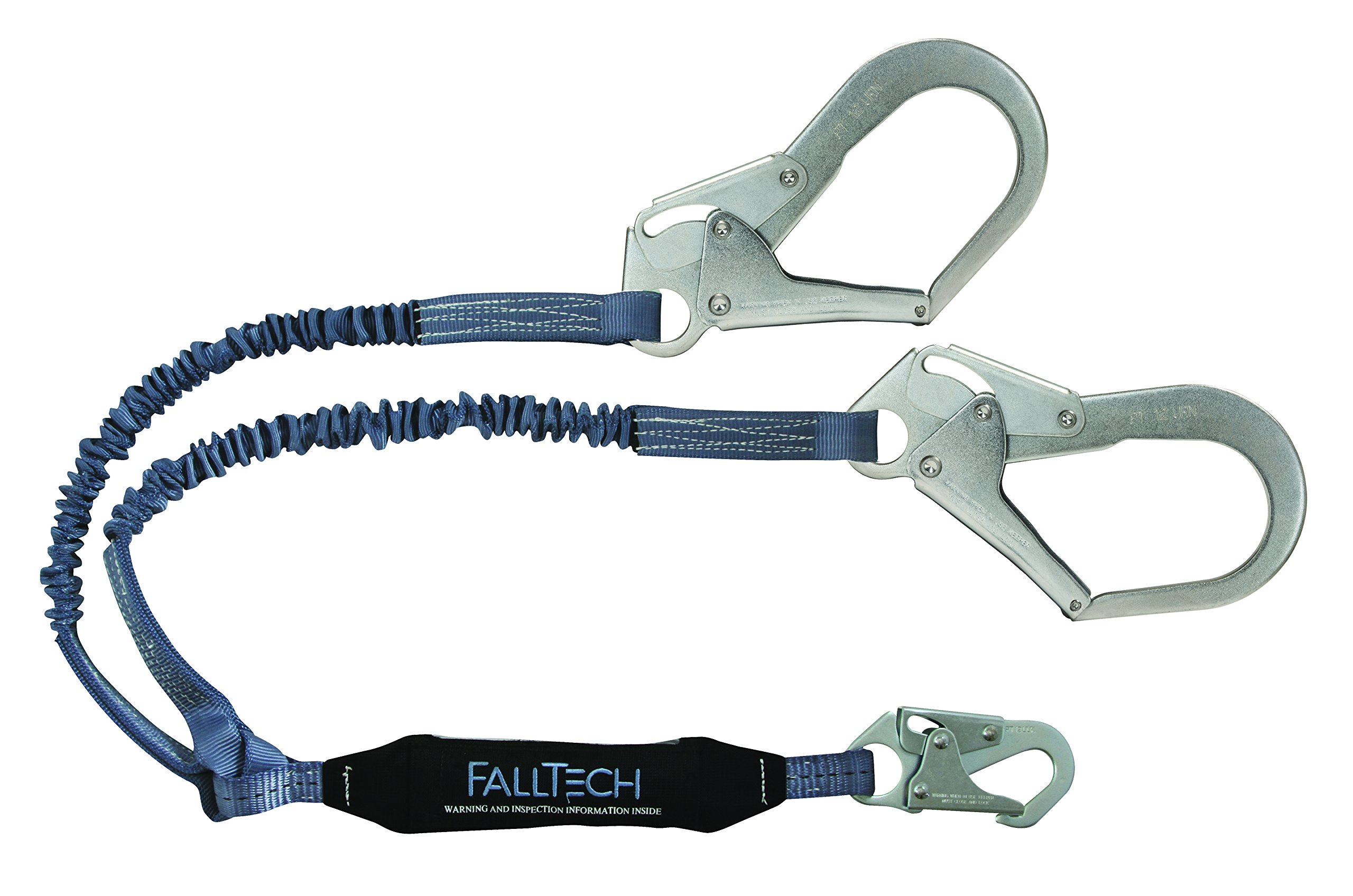 FallTech 8256ELY3 ViewPack, Elastic Core SAL - Y-Leg for 100% Tie-Off with 1 Snap Hook and 2 Rebar Hooks, 4 1/2' to 6', Blue/Black