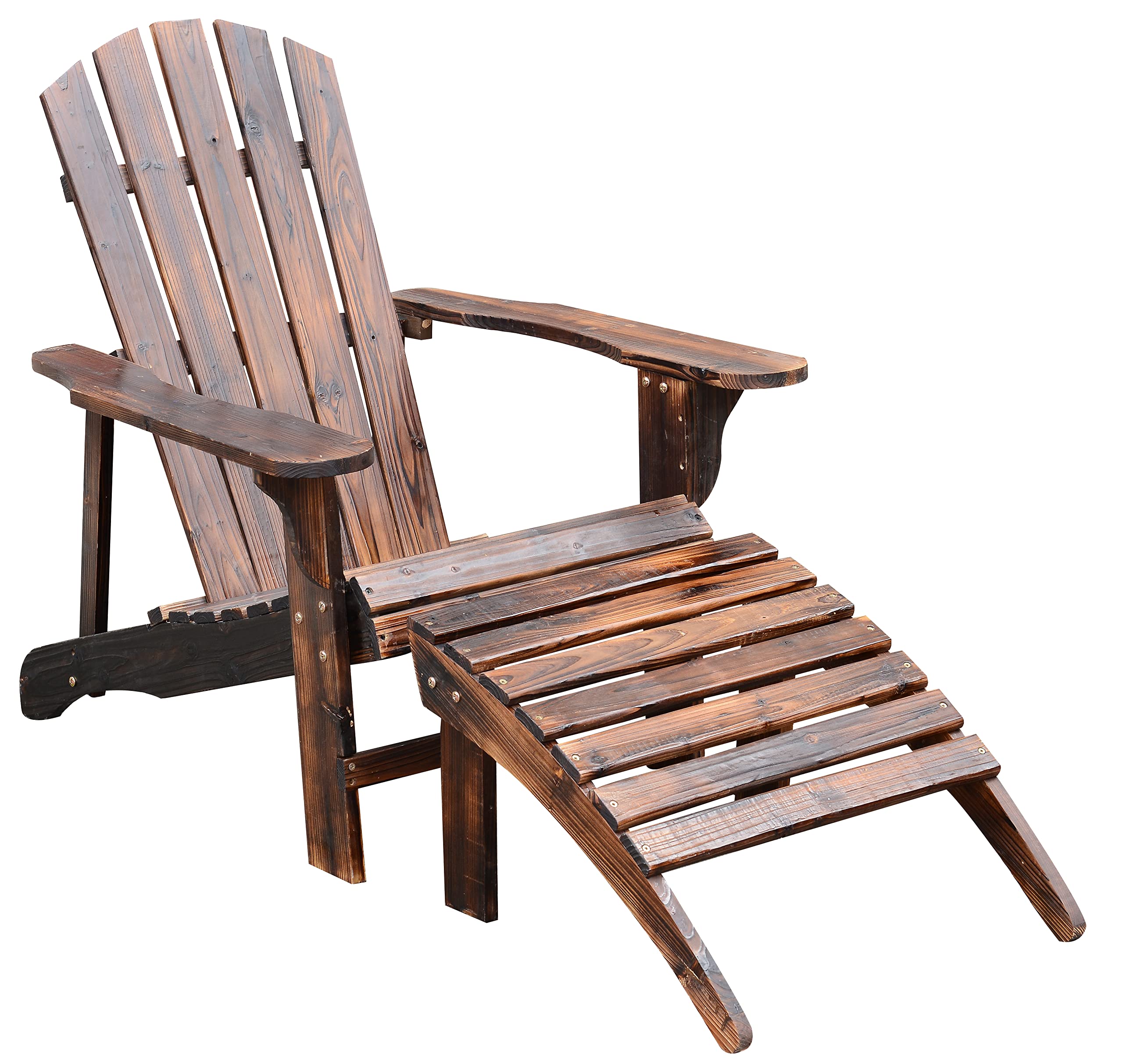 Outsunny Wooden Adirondack Chair with Ottoman,Outdoor Fire Pit Chair,Patio Lounge Chair Supports Up to 330 Lbs, Rustic Brown