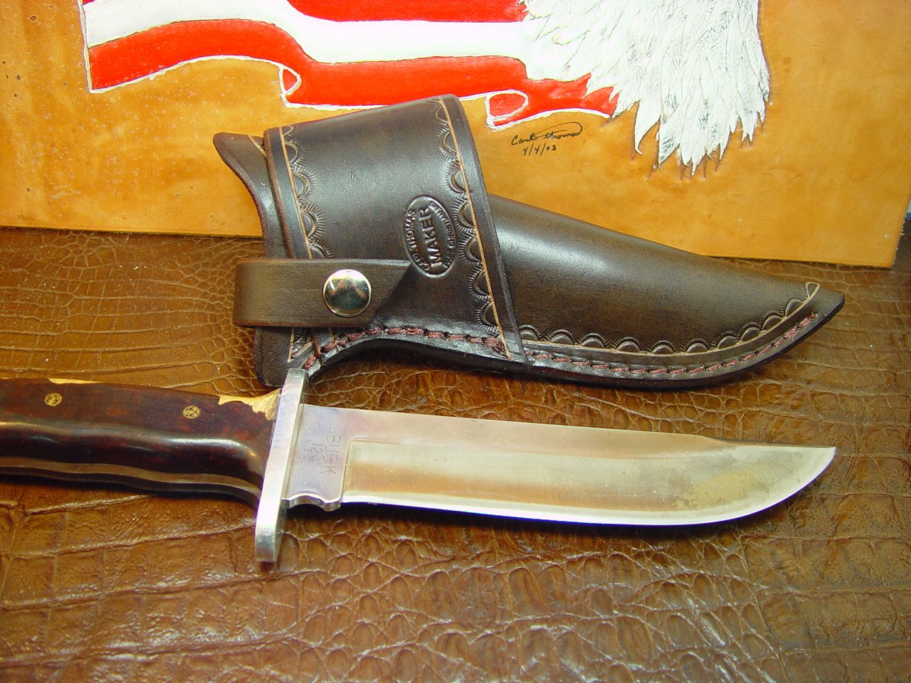 Buck 124 Cross Draw Knife Sheath Made Out of Buffalo Hide Leather.