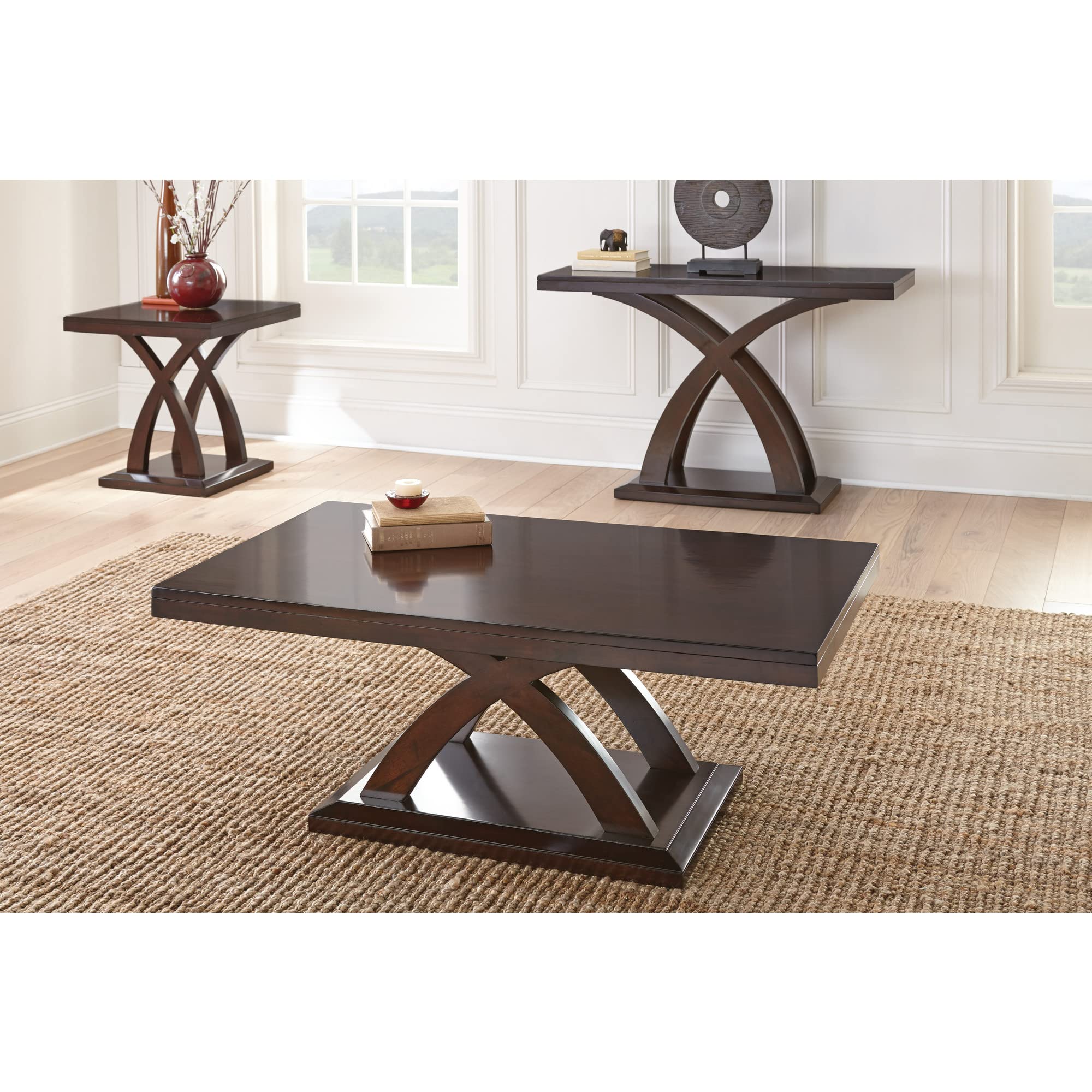 Steve Silver Company Jocelyn End Table, Traditional and Farmhouse Design, Curved Crisscross Legs, Living Room Accent Table, Office Space 24" W x 24" D x 24" H, Brown