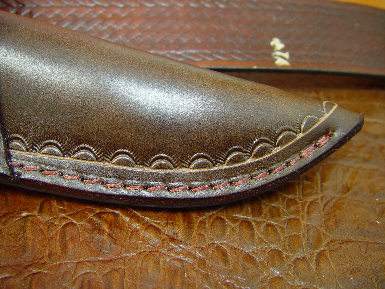 Buck 124 Cross Draw Knife Sheath Made Out of Buffalo Hide Leather.